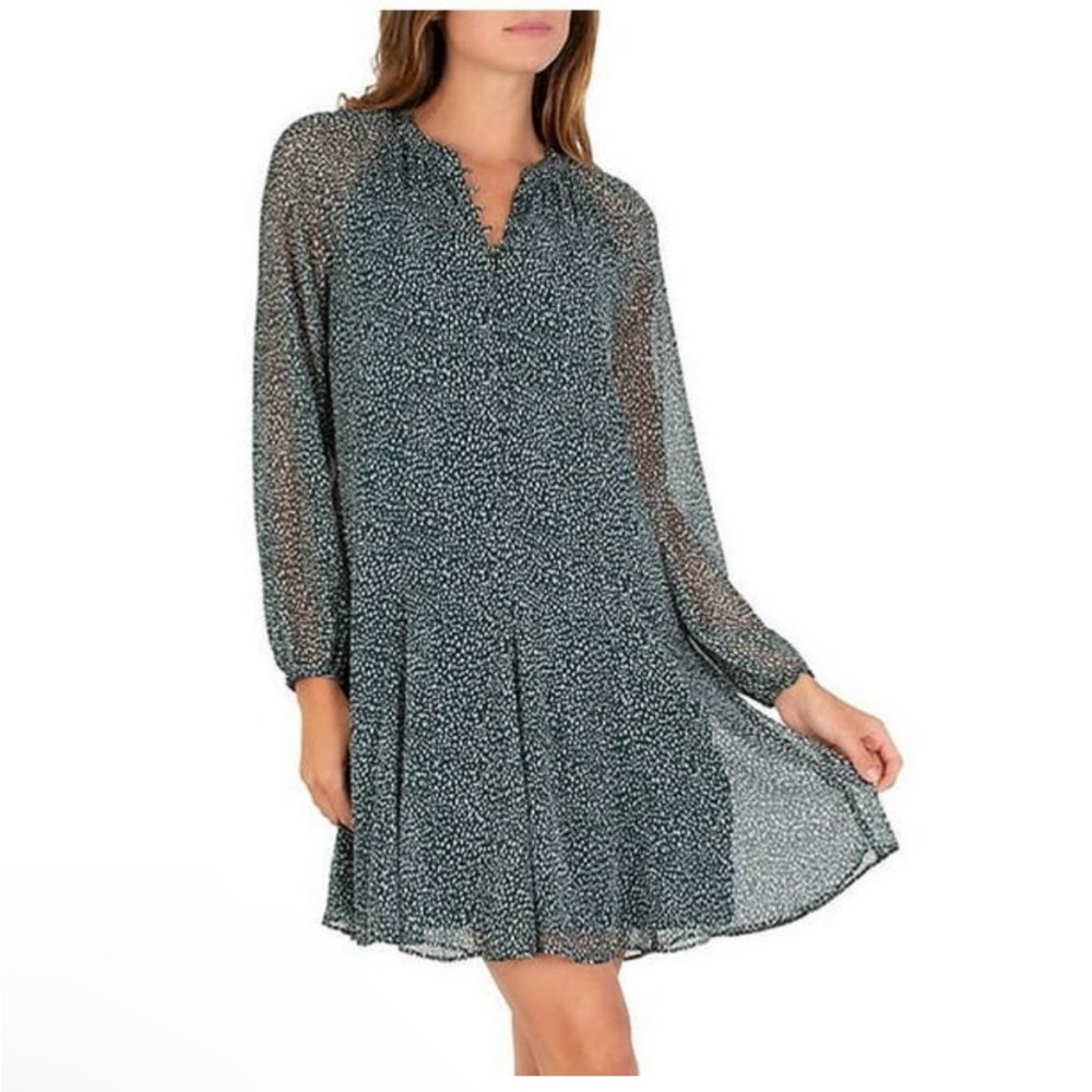 Joie 2XL Limited Edition Balloon Sleeves Elegant Green Chiffon Dress